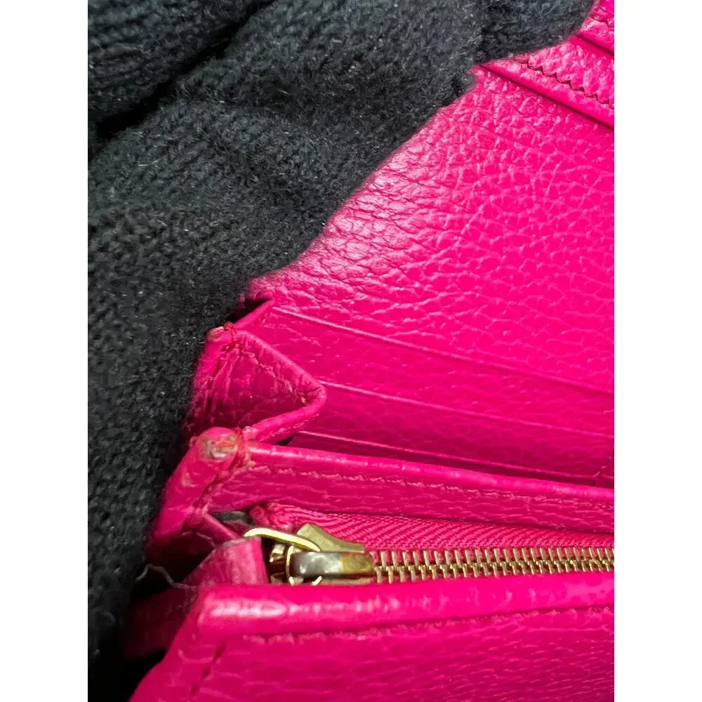 Gucci Pink Pebbled Leather Continental Wallet Box Card Chain Italy 354498